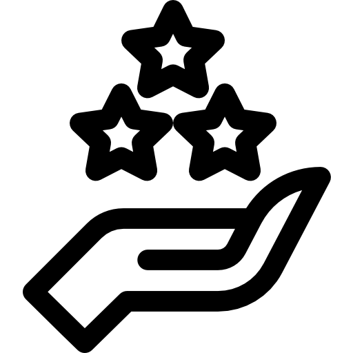 Ein Icon, dass eine nach oben geöffnete Hand mit drei Sternen zeigt – als Symbol für ethisches Handeln.